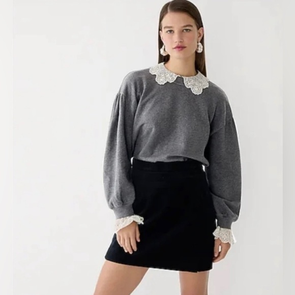 J Crew Lace Collar Crewneck White Sweatshirt Sz-M - Picture 2 of 11